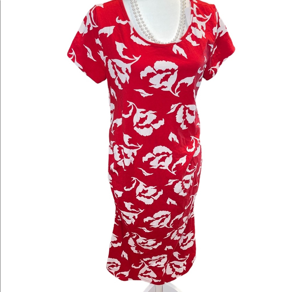 Maternity Isabel red floral short sleeves NWT gathers on sides‎
